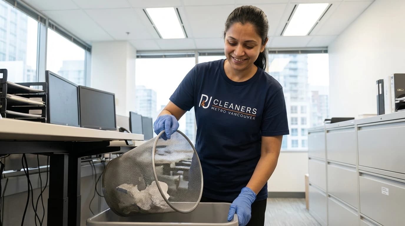 Professional cleaner maintaining high-traffic Vancouver strata common area surfaces
