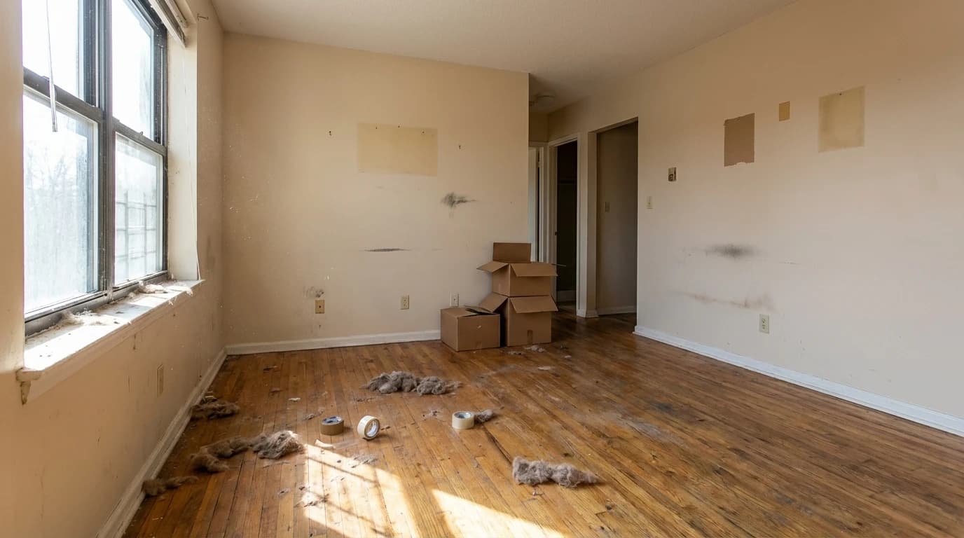 Messy Langley apartment before move-out cleaning with dust and scuff marks