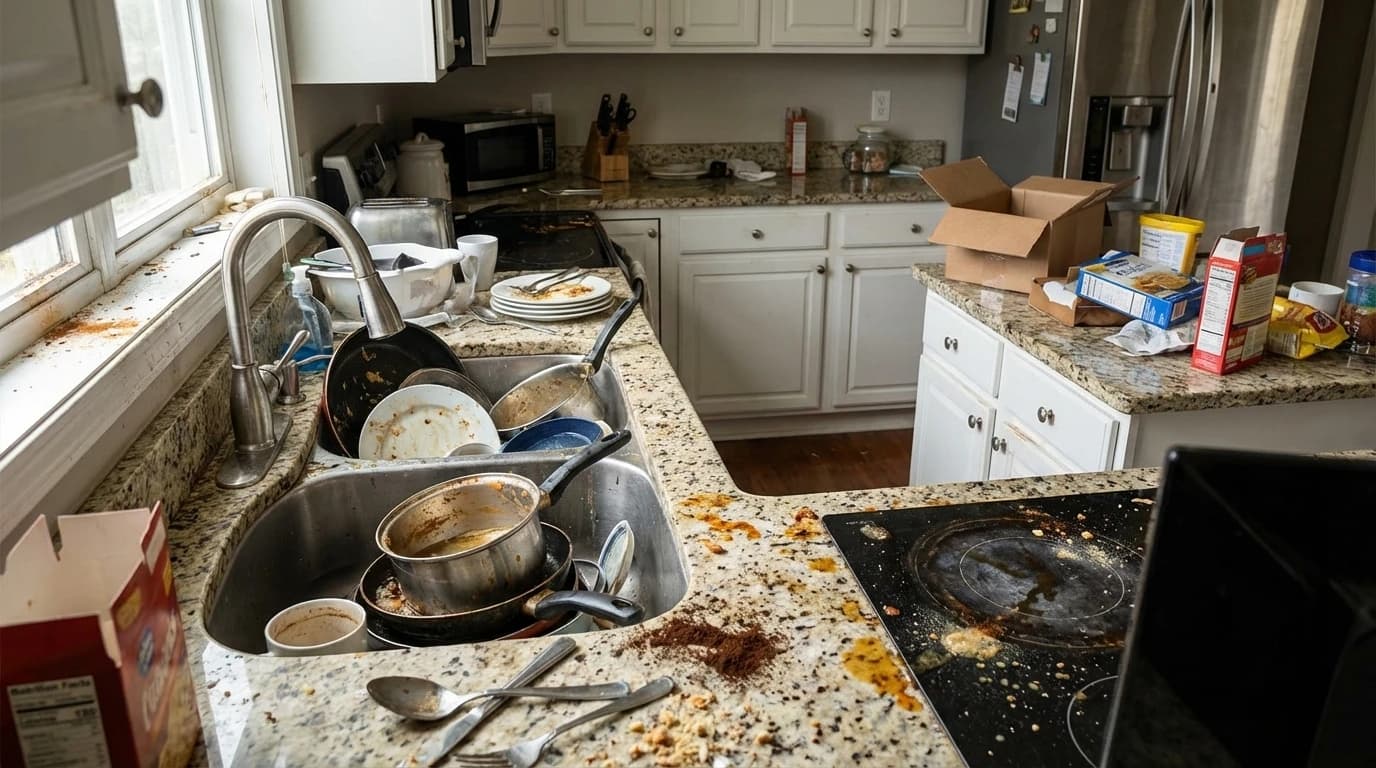 Messy Kitsilano apartment kitchen before professional deep cleaning service