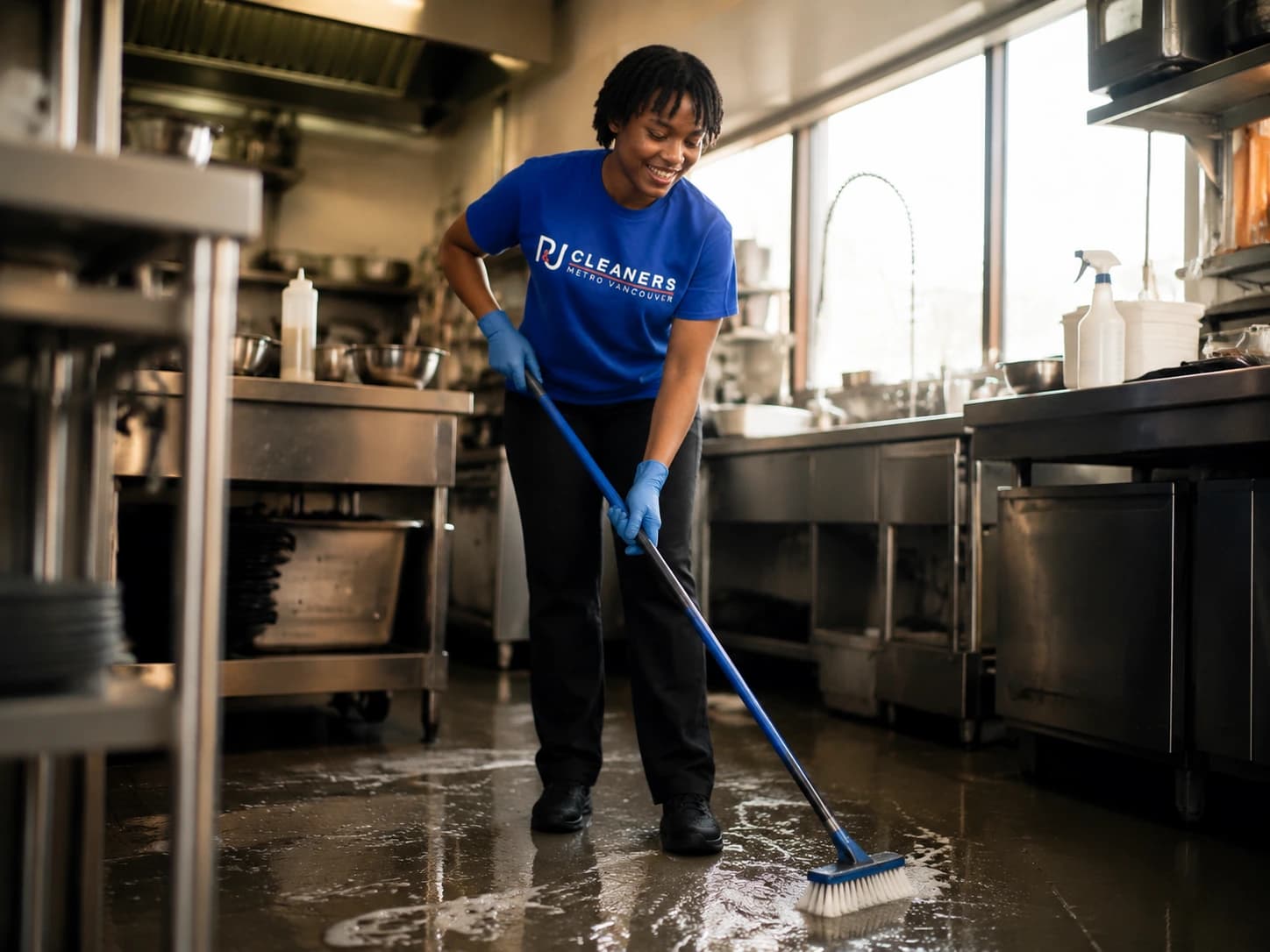 Commercial kitchen deep cleaning after restaurant service