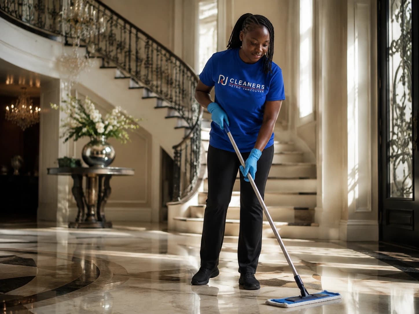 Professional cleaner achieving an exceptional finish through refined techniques