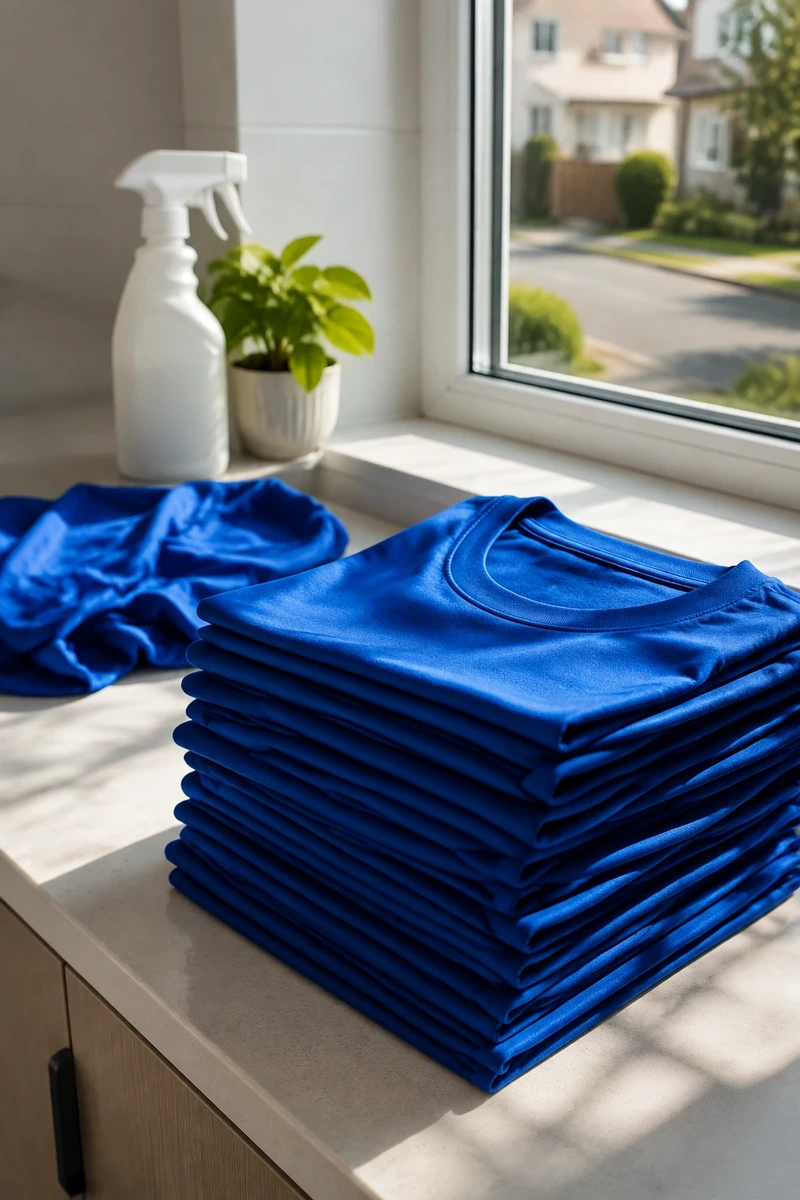 Professional general cleaning service in Fleetwood — cleaner wiping countertop and stainless steel refrigerator in modern, bright kitchen